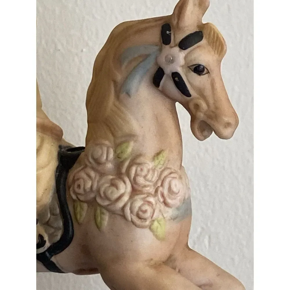 Vtg Willitts Design Hand Painted Ceramic‎ Carousel Horse Ornament Lady On Pony